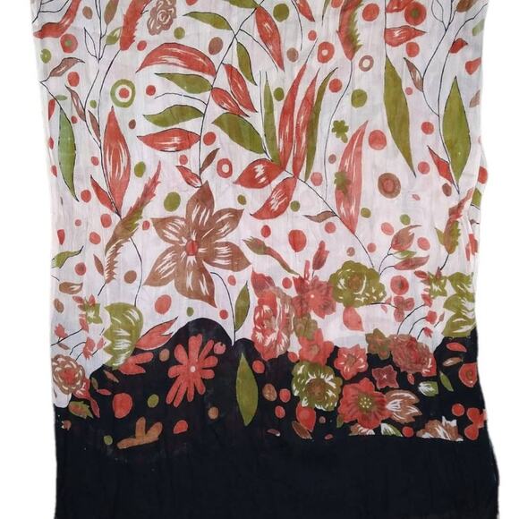 White Floral Gauze Scarf with Fringe Lightweight Wrap Shawl Sarong - Picture 2 of 3